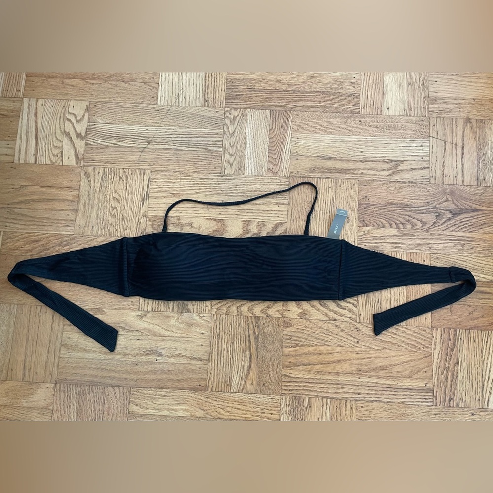 J. Crew Black Rib Bandeau Bikini Top With Back Tie, Size XXL, NWT